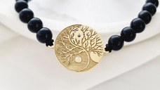 Bratara Arborele Vietii cu Yin&Yang – Argint 925 Placat cu Aur 18K, Onix Negru si Diamante Naturale