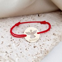 Bratara banut 15 mm - Ingeras decupat - Personalizat cu nume - Aur Galben 14K - snur reglabil - 1