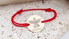 Bratara banut 15 mm - Ingeras decupat - Personalizat cu nume - Aur Galben 14K - snur reglabil