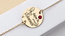 Bratara banut 15 mm - Inima ta creste generatii - Argint 925 placat cu Aur Galben 18K si Cristal Swarovski