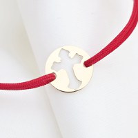 Bratara banut - Cruce decupata - Aur Galben 14K - snur reglabil - 1