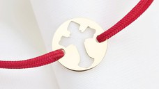 Bratara banut - Cruce decupata - Aur Galben 14K - snur reglabil