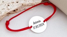 Bratara banut gravat - Argint 925, snur rosu