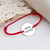 Bratara banut gravat - Argint 925, snur rosu - 1