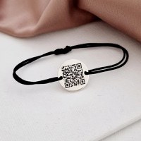 Bratara banut personalizata cu QR code - Argint 925 - snur reglabil divers colorat - 1