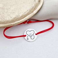 Bratara banut personalizata - Stetoscop sub forma unei inimi - Argint 925, snur reglabil diverse culori - 1