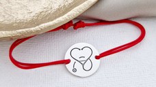 Bratara banut personalizata - Stetoscop sub forma unei inimi - Argint 925, snur reglabil diverse culori