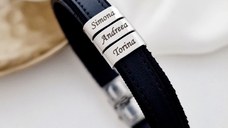 Bratara barbateasca Classic Elegance - 3 Elemente inox argintiu - Piele neagra cu inchizatoare clips din inox