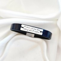 Bratara barbateasca cu piele neagra - Placuta cu aspect mat - Gravura personalizata - Argint 925 - Inchizatoare magnetica inox - 1