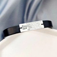 Bratara barbateasca cu piele neagra - Placuta personalizata cu text absolvire- Argint 925 - Inchizatoare neagra inox - 1