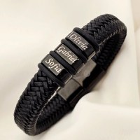 Bratara barbateasca Titan Core - Piele impletita groasa & Elemente personalizate - Otel Inoxidabil 316L - 1