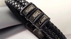 Bratara barbateasca Titan Dual - Piele impletita dubla & Elemente personalizate - Otel Inoxidabil 316L