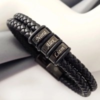 Bratara barbateasca Titan Dual - Piele impletita dubla & Elemente personalizate - Otel Inoxidabil 316L - 1