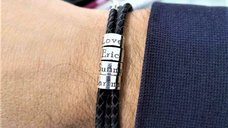 Bratara barbati - 4 modele cilindrice din Argint 925 personalizate - 3 straturi piele impletita - inchizatoare carabina