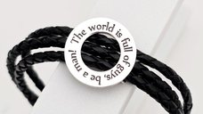 Bratara barbati model Compas cu mesaj personalizat - Argint 925 si Piele