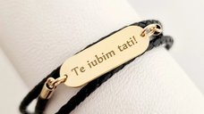 Bratara barbati - Placuta din Argint 925 placat cu Aur Galben 18K personalizata - 3 straturi de piele impletita - inchizatoare inox