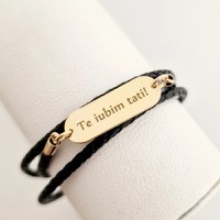 Bratara barbati - Placuta din Argint 925 placat cu Aur Galben 18K personalizata - 3 straturi de piele impletita - inchizatoare inox - 1