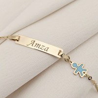 Bratara bebe - Personalizata cu nume - Placuta cu baiat si lant gros - Aur Galben 9K si Blue Mother of Pearl - 1