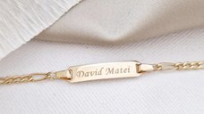 Bratara bebe - Personalizata cu nume - Placuta si lant gros - Aur Galben 14K