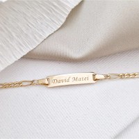 Bratara bebe - Personalizata cu nume - Placuta si lant gros - Aur Galben 14K - 1