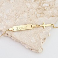 Bratara bebe - Placuta cu nume - Simbol cruciulita si lantisor - Argint 925 placat cu Aur Galben 18K - 1