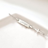 Bratara bebe - Placuta cu nume - Simbol cruciulita si lantisor - Argint 925 Rodiat - 1