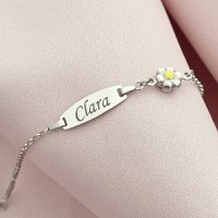 Bratara bebe - Placuta cu nume - Simbol floare colorata si lantisor - Argint 925 - 1