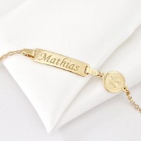 Bratara bebe - Placuta cu nume - Simbol ingeras si lantisor - Argint 925 placat cu Aur Galben 18K - 1