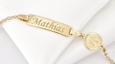 Bratara bebe - Placuta cu nume - Simbol ingeras si lantisor - Argint 925 placat cu Aur Galben 18K