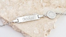 Bratara bebe - Placuta cu nume - Simbol ingeras si lantisor - Argint 925 Rodiat