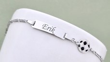 Bratara bebe - Placuta cu nume - Simbol minge de fotbal si lantisor - Argint 925 Rodiat