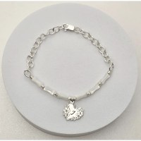 Bratara Buchet din Inima - Personalizat cu Initiala – Perle Bambus si Bilute – Argint 925 - 1