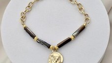 Bratara Bufnita Aurie - Perle Tubulare metalizate & Bilute - Argint 925 placat cu Aur 18K