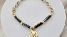 Bratara Bufnita Aurie - Perle Tubulare metalizate & Bilute - Argint 925 placat cu Aur 18K