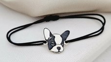 Bratara Bulldog Francez din Argint 925 cu Snur Reglabil