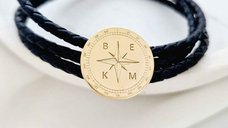 Bratara Busola Personalizata – Argint 925 Placat cu Aur 18K si Piele Naturala Impletita