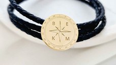 Bratara Busola Personalizata – Argint 925 Placat cu Aur 18K si Piele Naturala Impletita