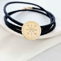 Bratara Busola Personalizata – Argint 925 Placat cu Aur 18K si Piele Naturala Impletita - 1