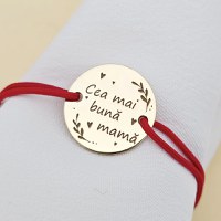 Bratara Cea mai buna mama - Argint 925 placat cu Aur Galben 18K, snur rosu - 1