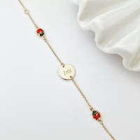 Bratara Chic Baby - Banut personalizat si Buburuze cu email rosu - Lantisor ajustabil - Aur Galben 9K - 1