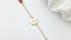 Bratara Chic Baby - Banut personalizat si Buburuze cu email rosu - Lantisor ajustabil - Aur Galben 9K