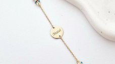 Bratara Chic Baby - Banut personalizat si Ursuleti cu email albastru - Lantisor ajustabil - Aur Galben 9K