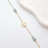 Bratara Chic Baby - Banut personalizat si Ursuleti cu email albastru - Lantisor ajustabil - Aur Galben 9K - 1