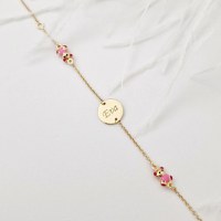 Bratara Chic Baby - Banut personalizat si Ursuleti cu email roz - Lantisor ajustabil - Aur Galben 9K - 1