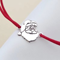 Bratara Craciun - Mos Craciun cu plete dalbe - Argint 925, snur reglabil diverse culori - 1