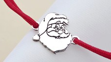 Bratara Craciun - Mos Craciun cu plete dalbe - Argint 925, snur reglabil diverse culori