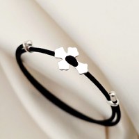 Brățara Cruce - Șnur negru Gros - Argint 925 - 1