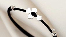 Brățara Cruce - Șnur negru Gros - Argint 925