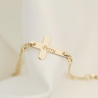 Bratara Cruciulita de 15 mm - Nume gravat - Aur Galben 14K - Cu lantisor fata/baiat - 1