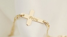 Bratara Cruciulita de 15 mm - Nume gravat - Aur Galben 14K - Cu lantisor fata/baiat